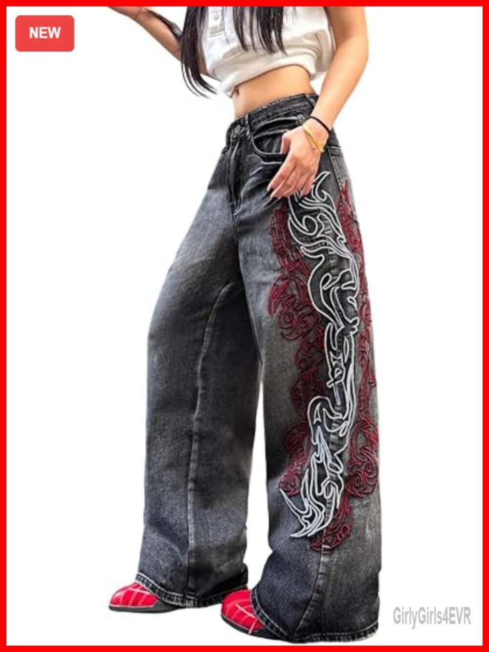 Embroidered Wide Leg Baggy Y2K Hip Hop Loose Fit Denim Jeans